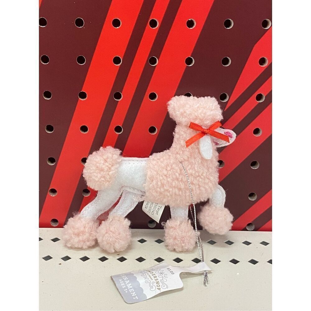 Fabric Standard Poodle with Red Bow Christmas Tree Ornament White/Pink Wondersho